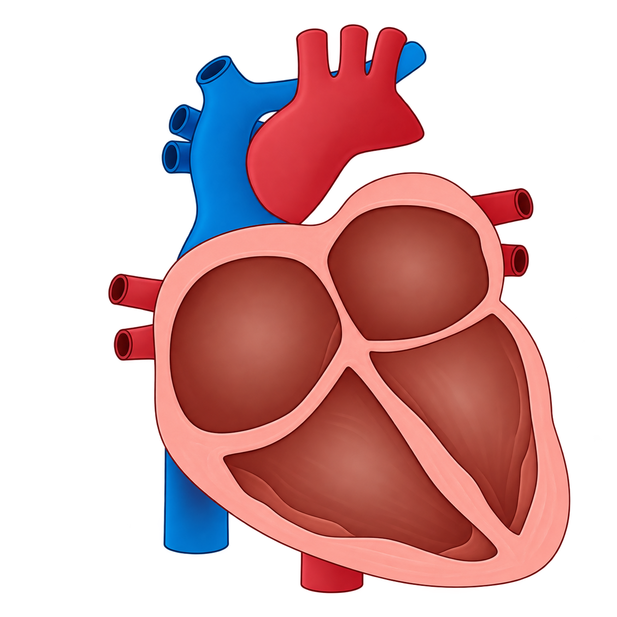 Clean four-chamber anatomical heart illustration
